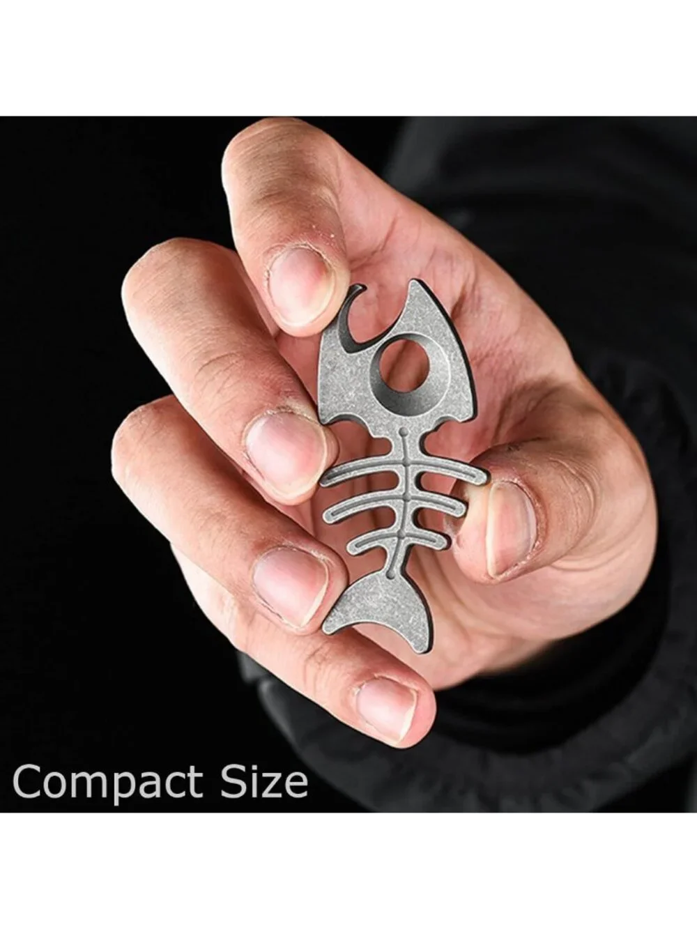 Titanium Fishbone Keychain Bottle Opener with Stainless Steel Ring - EDC Tool